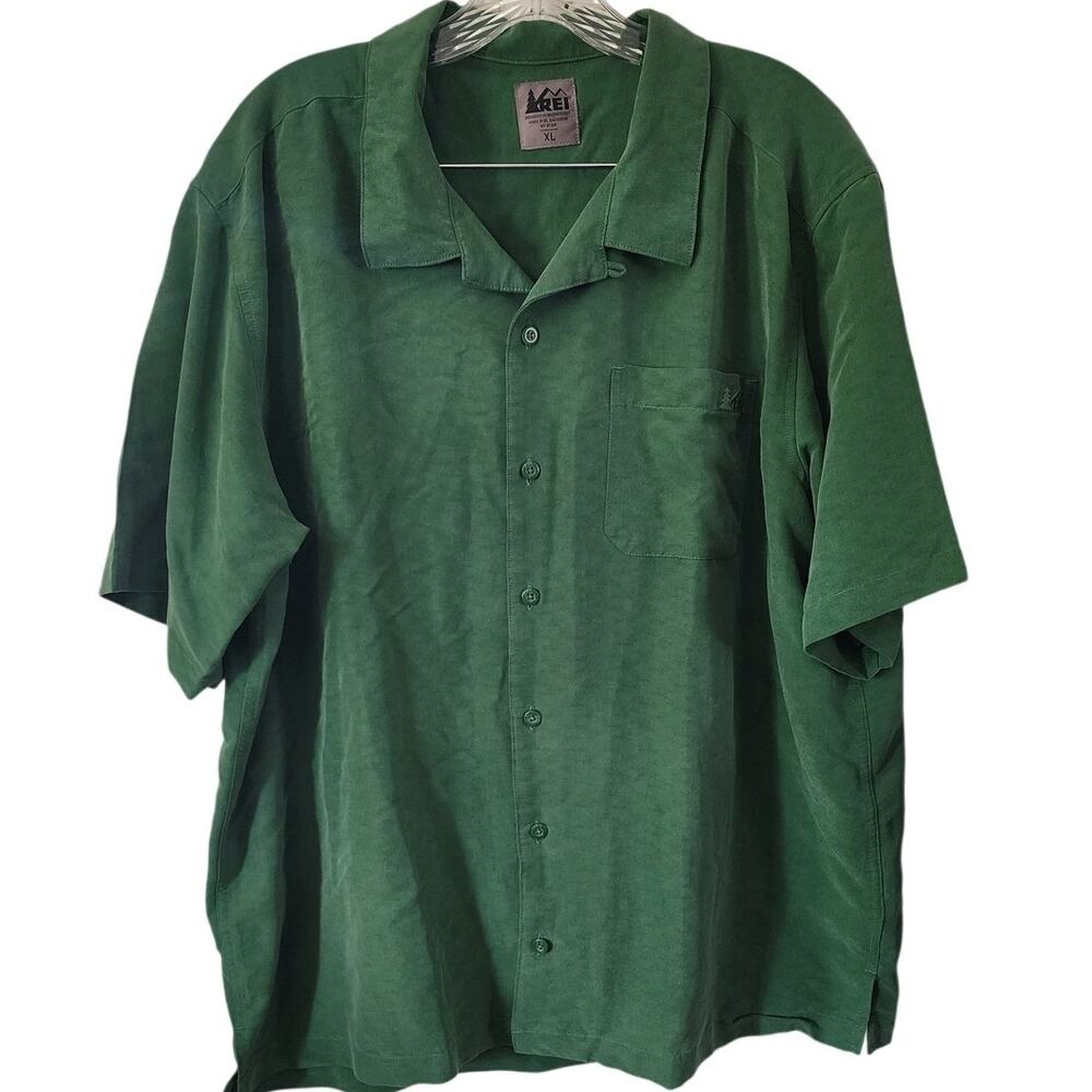 Rei Green Modal Rayon Button Down Collared Short Sleeve Shirt Size XL